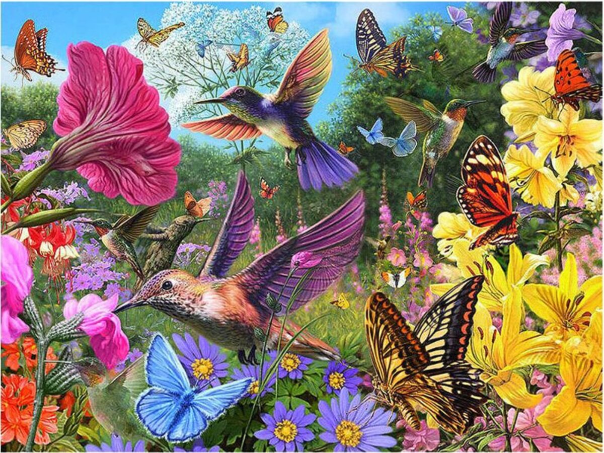 papier peint design par artiste peintre tapisserie soie un seul morceau les  orchidées blanches les papillons et le colibris
