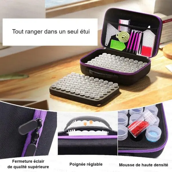 KEESIN Boîte Rangement Diamond Painting 60 Emplacements - Avec Outils - Bleu - Pour Broderie Diamant
